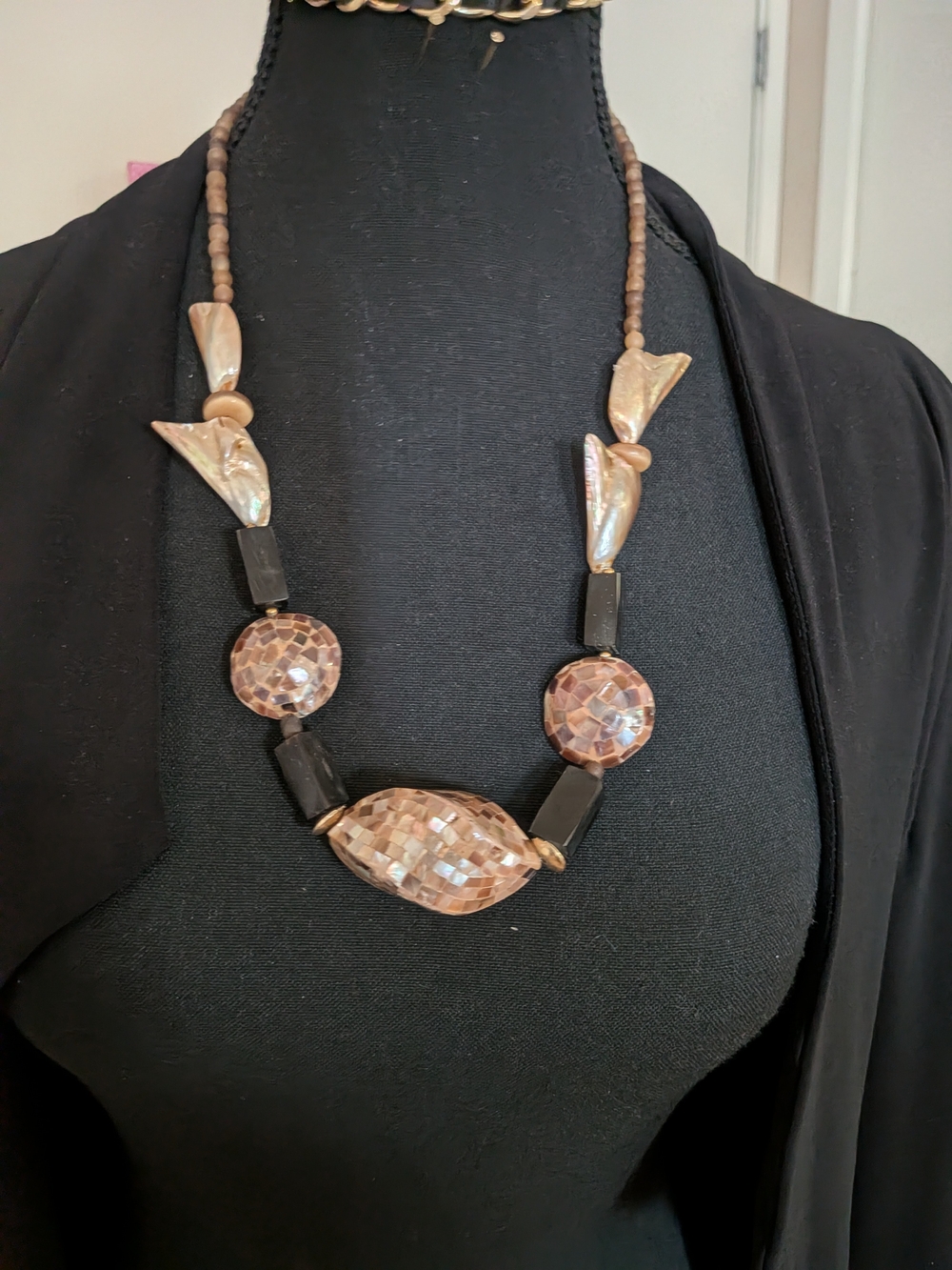 Vintage Handcrafted Brown Mother-of-Pearl Statement Necklace